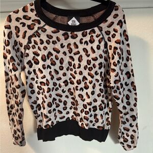 Leopard Print Crewneck Sweater - Cream & Brown